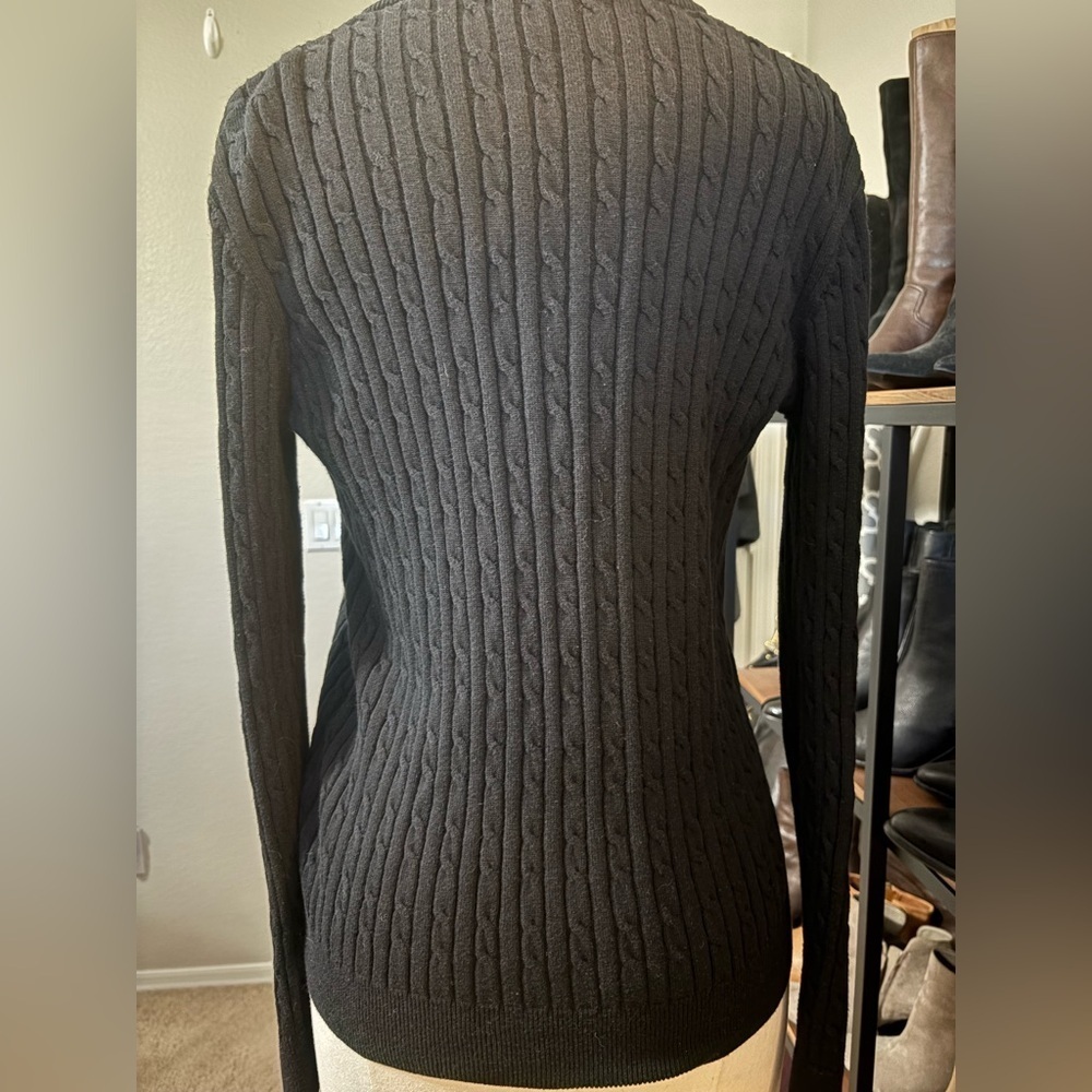Daily Sports Black V-Neck Cable Knit Sweater. Cotton with a touch of Cashmere. - Picture 4 of 13